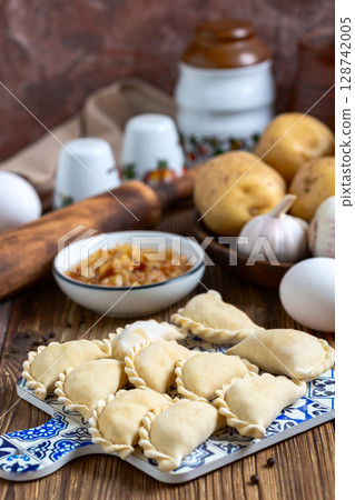 Traditional homemade Dumplings with potatoes. 128742005