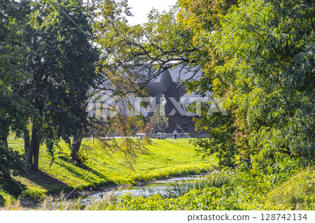 Beautiful river nature bridge and star gate Brest Fortress Belarus. Beautiful river nature bridge and star gate Brest Fortress Belarus. 128742134