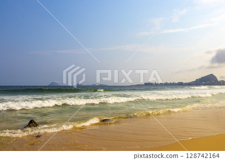 Copacabana Leme Beach Tropical Paradise in Rio de Janeiro Brazil. 128742164