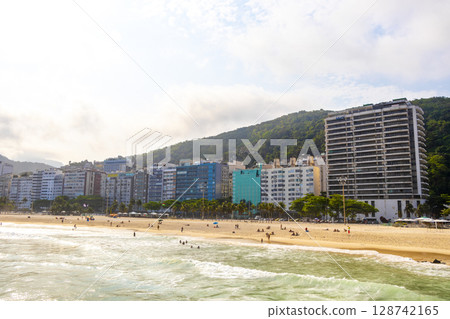Copacabana Beach Tropical Paradiseand City Skyline Rio de Janeiro Brazil. 128742165