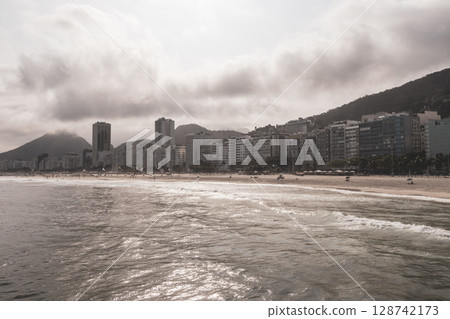 Copacabana Beach Tropical Paradise and City Skyline Rio de Janeiro Brazil. Copacabana Beach Tropical Paradise and City Skyline Rio de Janeiro Brazil. 128742173