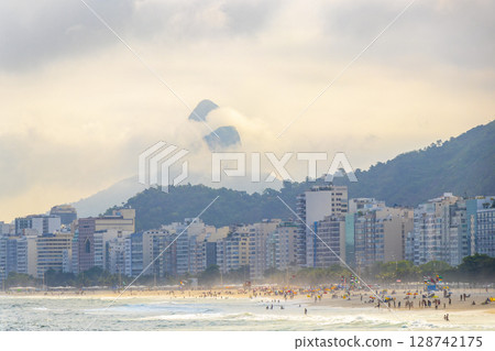 Copacabana Beach Tropical Paradise and City Skyline Rio de Janeiro Brazil. Copacabana Beach Tropical Paradise and City Skyline Rio de Janeiro Brazil. 128742175