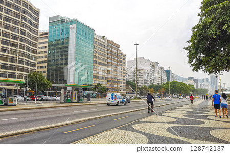 Copacabana coast and beach promenade in Rio de Janeiro Brazil. 128742187