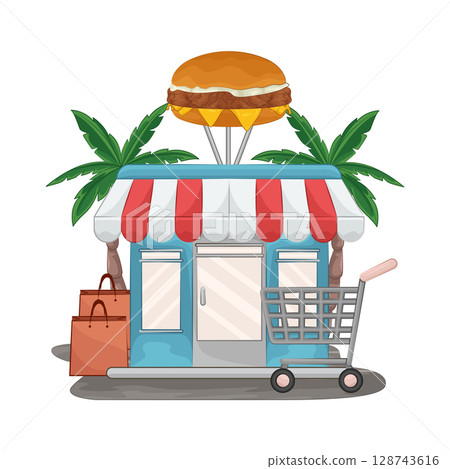 Illustration of Burger Shop Illustration of Burger Shop 128743616