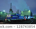 Kanagawa Rinkai Railway diesel locomotive running through the night view of factories 128743854