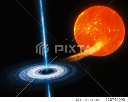 黑洞吞噬大質量恆星的圖像(人工智慧產生的圖像) 黑洞吞噬大質量恆星的圖像(人工智慧產生的圖像) 128744090