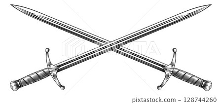 Crossed Medieval Swords Vintage Style Illustration Crossed Medieval Swords Vintage Style Illustration 128744260