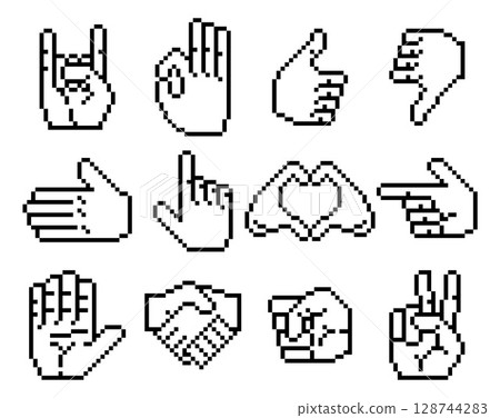 Pixel Art Hand Retro Gestures Icon Set 128744283