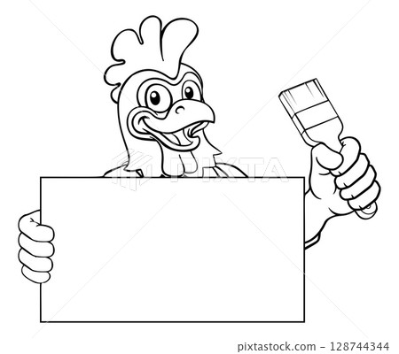 Chicken Painter Decorator Paint Brush Mascot 128744344