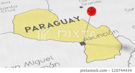 Paraguay, Asuncion - push pin on political map - 3D illustration 128744434