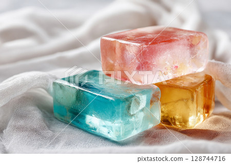 Colorful transparent soap AI image 128744716