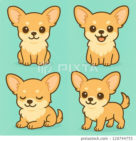 Illustration set of dogs with various expressions and cute gestures 128744755