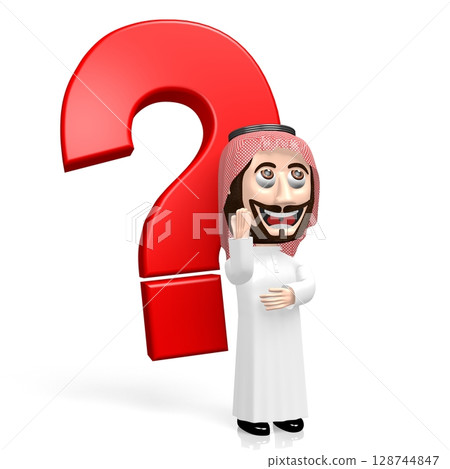 3D Arab cartoon character, question mark 128744847
