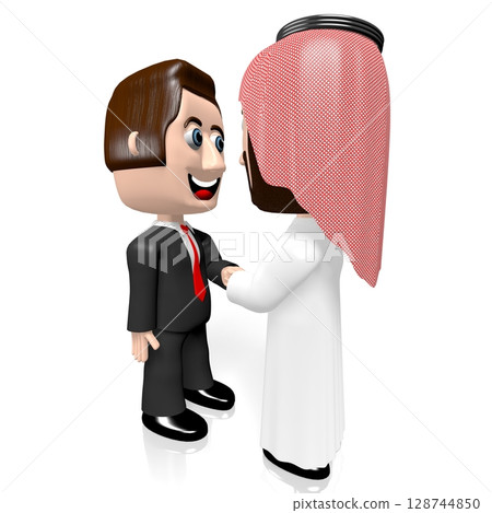 3D Arab and businessman shaking hands - deal concept 128744850