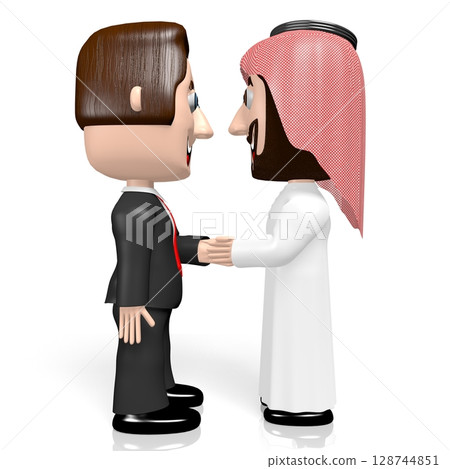 3D Arab and businessman shaking hands - deal concept 128744851