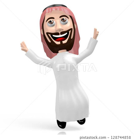 3D Arab cartoon character jumping in the air 128744858