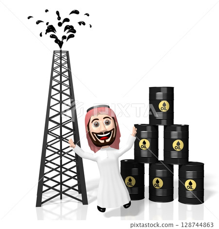 3D Arab cartoon character - oil extraction conept 128744863