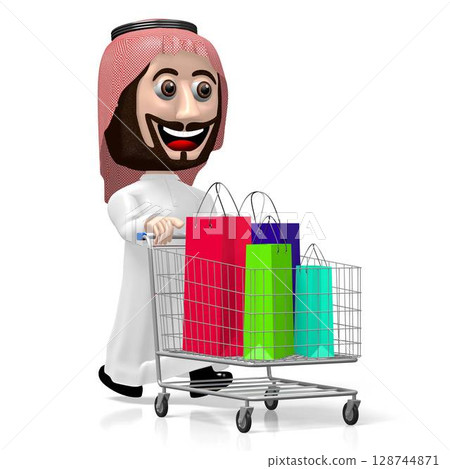 3D Arab cartoon character, shopping concept 128744871