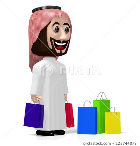 3D Arab cartoon character, shopping concept 128744872