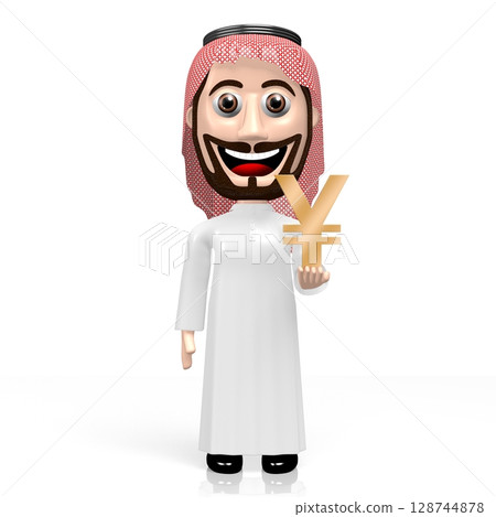3D rich Arab cartoon character - yen sign 128744878