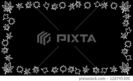 Maple leaf hand-drawn black and white frame, white line drawing 128745300