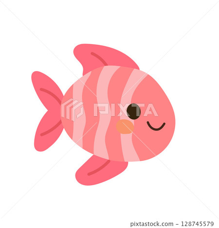 Smiling pink fish with soft stripes and round cheeks, designed for sweet aquarium illustrations and whimsical sea-themed art 128745579