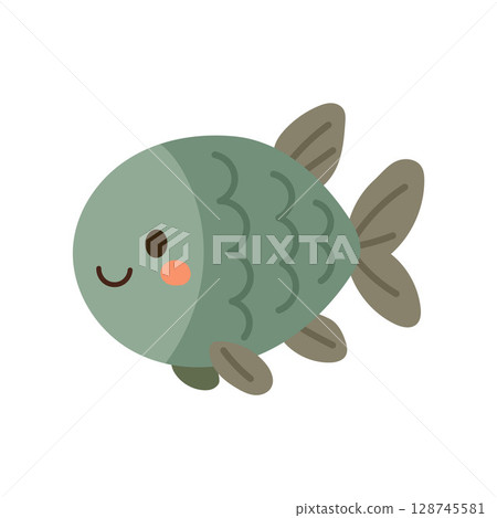 Soft green fish with smooth lines and calm expression, ideal for pastel underwater scenes and gentle marine artwork 128745581