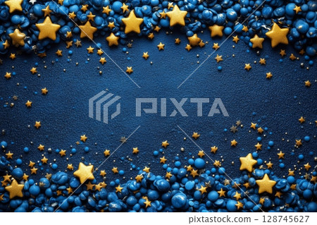 Abstract Texture with Blue and Gold Stars in a Dense Pattern 128745627
