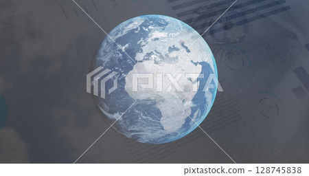 Image of data processing over globe 128745838