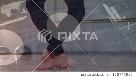 Image of data processing over caucasian female dancer 128745955