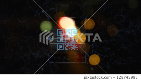 Image of data processing and qr code over light spots 128745983