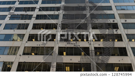 Image of data processing with of over cityscape 128745994