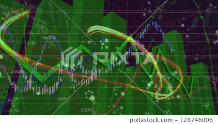 Image of molecular structures and light trails over financial and statistical data processing Image of molecular structures and light trails over financial and statistical data processing 128746006