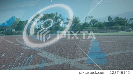 Image of data processing over disabled african american male runner Image of data processing over disabled african american male runner 128746143