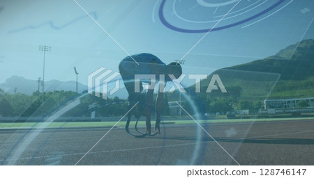 Image of data processing over disabled african american male runner 128746147