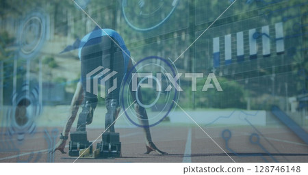 Image of data processing over disabled african american male runner Image of data processing over disabled african american male runner 128746148