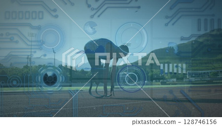 Image of data processing over disabled african american male runner 128746156