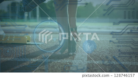 Image of data processing over disabled african american male runner 128746157