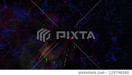 Image of diverse shapes and graphs moving on black background 128746260