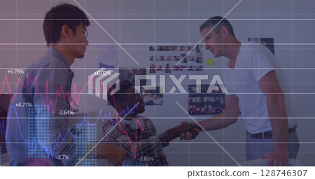 Image of data processing over diverse male and female business people Image of data processing over diverse male and female business people 128746307