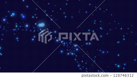 Image of blue dots moving on black background 128746312
