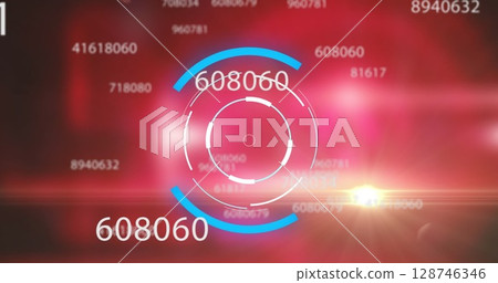 Image of numbers and processing circle over red background 128746346