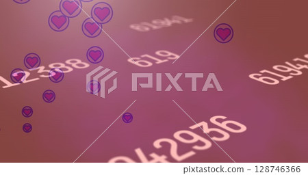 Image of ho text and christmas presents on red background 128746366