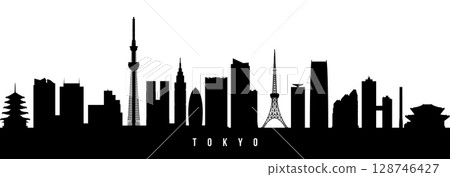 Vector silhouette illustration of Tokyo City urban skyline. 128746427