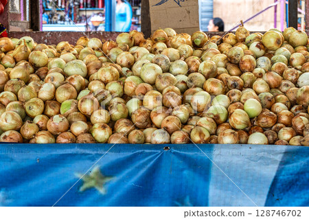 Fresh fruits and vegetables in Vero-o-Peso at Belem do Para, Brazil, the famous Public Market in Belem. Fresh fruits and vegetables in Vero-o-Peso at Belem do Para, Brazil, the famous Public Market in Belem. 128746702