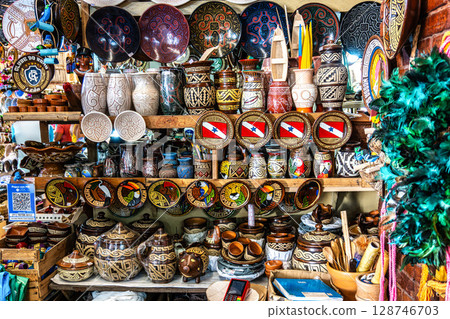 Craft works in Vero-o-Peso at Belem do Para, Brazil, the famous Public Market in Belem. 128746703