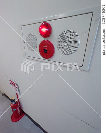 Automatic fire alarm transmitter and fire extinguisher 128746801