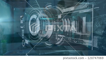 Image of diverse data on digital screen over businesspeople clapping hands 128747069