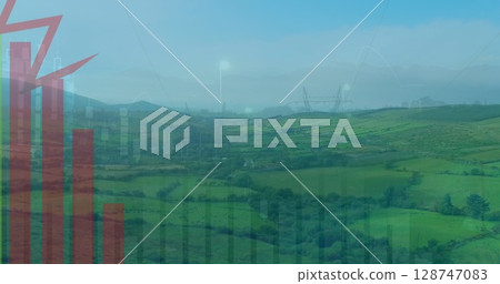 Image of data processing over landscape Image of data processing over landscape 128747083