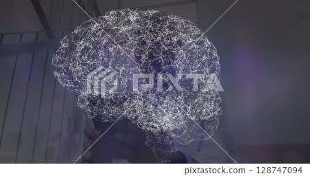 Image of data processing over caucasian male doctor with tablet Image of data processing over caucasian male doctor with tablet 128747094